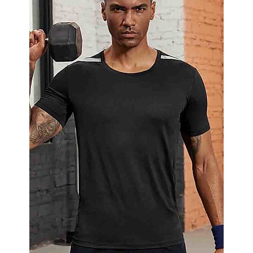 Men Sports & Outdoor Sports Basic Slim T-Shirt, Striped Patchwork Round Neck, Short Sleeve