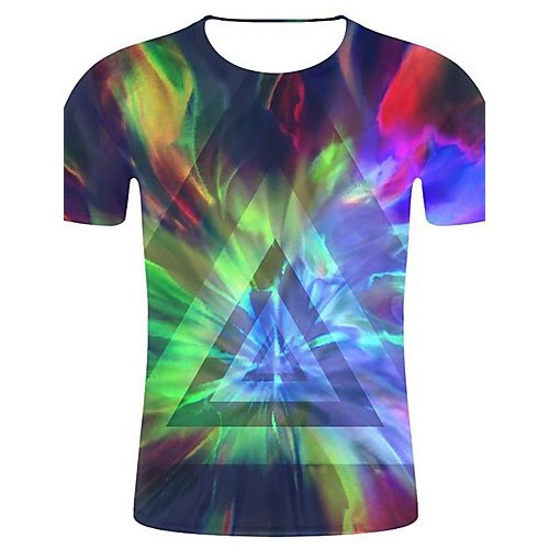 Men 3D Print, Art Style Cotton T-Shirt, Geometry, 3D, Graphic Print Round Collar