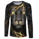 Men casual, basic daily, stylish large size T-shirt, color matching, 3D, animal print round neck, long sleeves