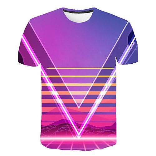 Men Beach Fashion, Exaggerated T-Shirt, Geometry, 3D, Graphic Printing