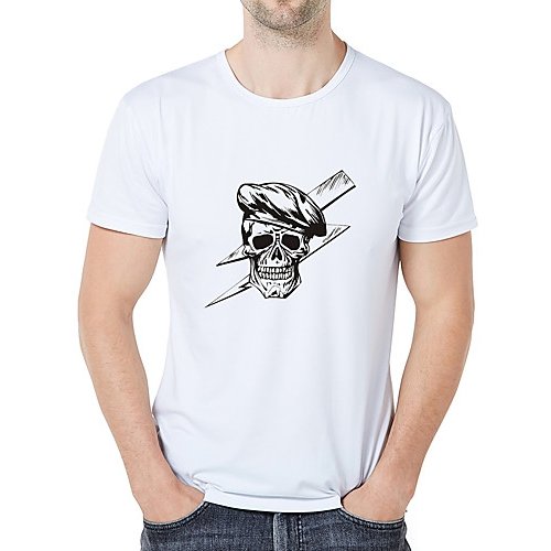 Men casual, daily sports and leisure business, elegant large size slim T-shirt, graphics, skull print round neck, short sleeves