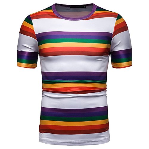 Men cotton T-shirt, stripes, color blocks, graphic patchwork, print round neck