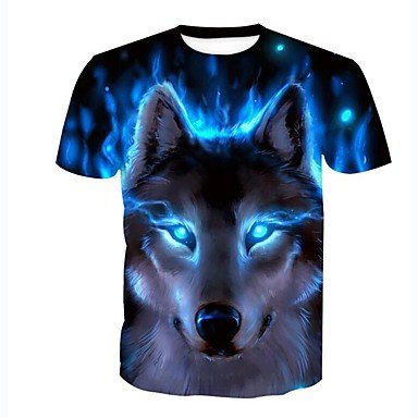 Men daily sports fashion, punk & gothic shirt, animal wolf round neck, short sleeves