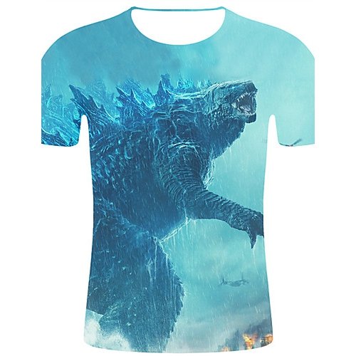 Men sports and chic, exaggerated large size cotton T-shirt, 3D, graphics, animal print round neck, short sleeves