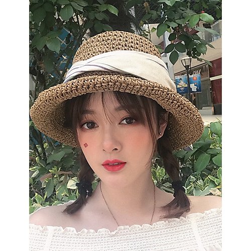 Women basic cute cotton straw hat sun hat solid color