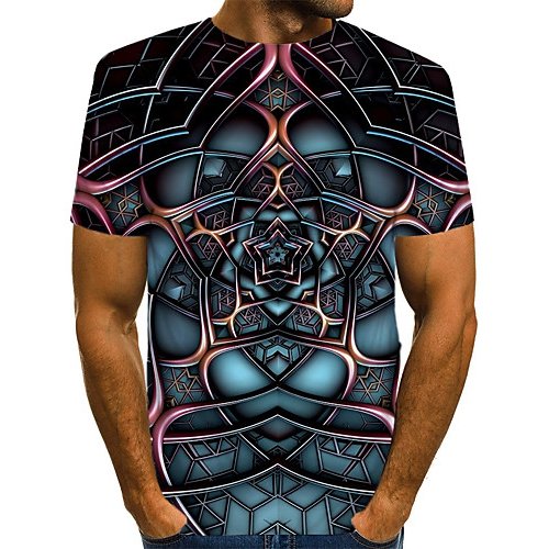 Men daily clothing chic, T-shirt, color block, 3D, graphic print round neck, short sleeves