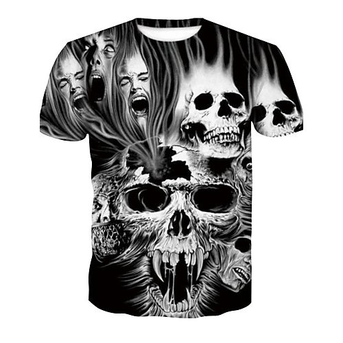 Men daily basics, fashion T-shirt, skull print round neck, short sleeves