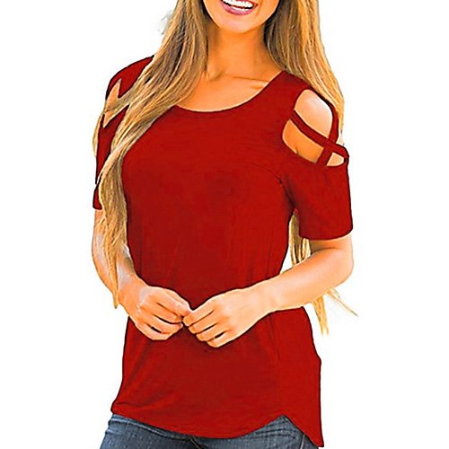 Women cotton T-shirt, solid color, cut out