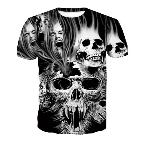 Men large size T-shirt, skull print round neck