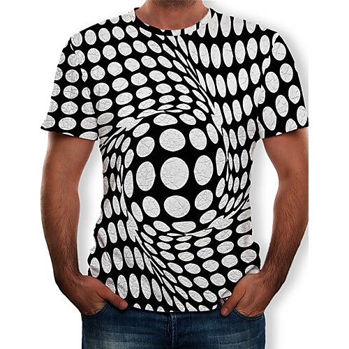 Men T-shirt, color block, 3D printed round neck