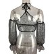 Women Long Sleeve Sexy Club Suit Transparent T-Shirt Top Polka Dot Mesh Top