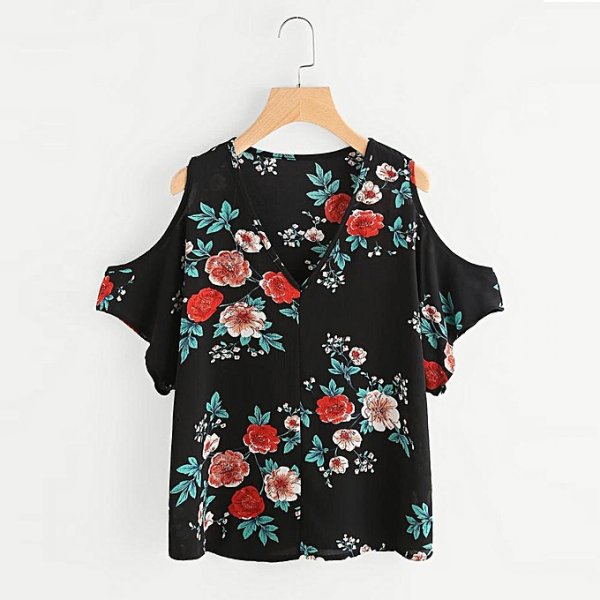 Women Off Shoulder Floral Print Print Shirt Top Short Sleeve Top