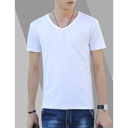 Men T-shirt, solid color V-neck, short-sleeved