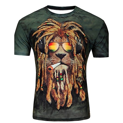 Men large size T-shirt, animal, print round neck