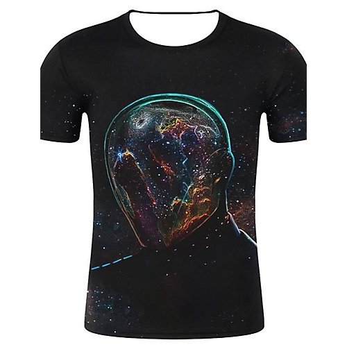 Men 3D Print, Art Style Cotton T-Shirt, Galaxy Printed Round Collar