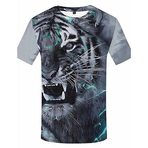 Men daily clothing basic large size T-shirt, 3D, animal print round neck, short sleeves