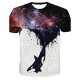 Men daily outing basics, exaggerated T-shirt, Galaxy, 3D, animal wolf, printed crew neck, short sleeves