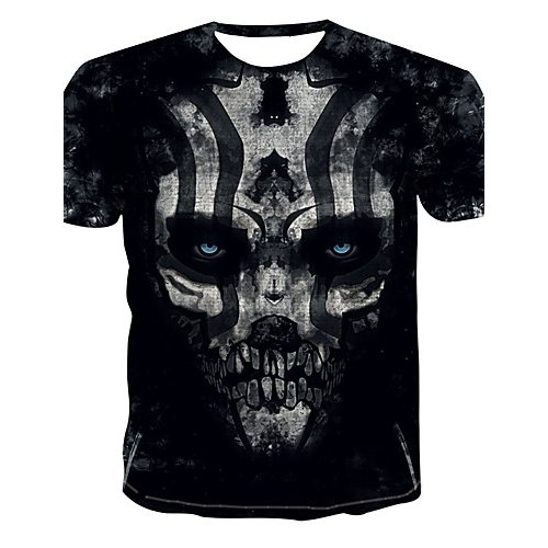 Men Daily Fashion, Punk Gothic T-Shirt, Colorblock, 3D, Printed Round Collar, Short Sleeve