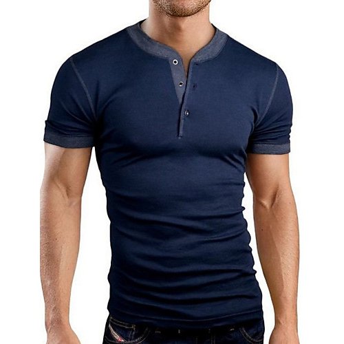 Men cotton T-shirt, solid color, color V-neck, short-sleeved