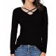 Women's sexy cross collar casual loose T-shirt top