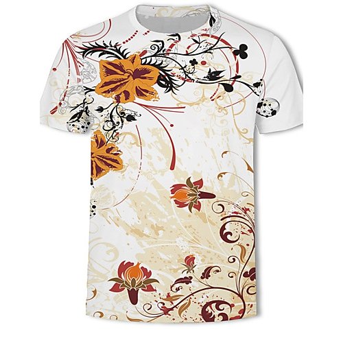 Men casual, daily large size basic, stylish T-shirt, flowers, color blocks, 3D printed round neck, short sleeves