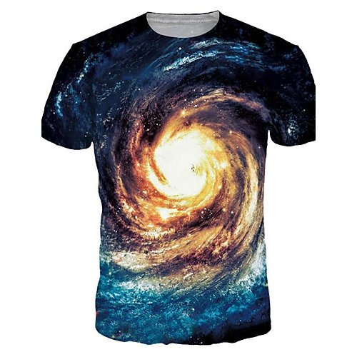 Men Daily Weekend, Basic Large Size T-Shirt, Galaxy Printed Round Collar, Short Sleeve