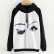 Women Eyelash Eyes Long Sleeve Hooded Pullover Jumper Hooded Pullover Top