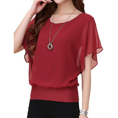 Women large size T-shirt, solid color flouncing