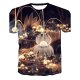 Men everyday fashion, punk gothic T-shirt, color matching, 3D, patterned print crew neck, short sleeves