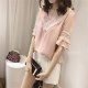 Stitched chest and sleeve design chiffon blouses, V-neck T-shirt shirt pink