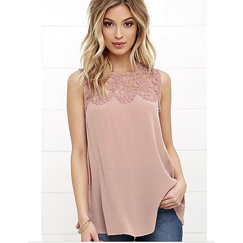 Women go casual, street chic loose T-shirt, solid color lace trumpet sleeves