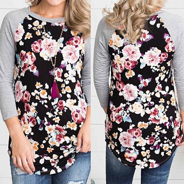 Women Fashionon Floral Panel Shirt Casual Shirt Fashion Top