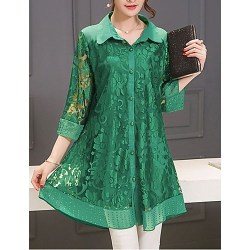 Women chic shirts, solid color lace collar shirt