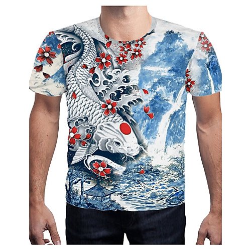 Men casual everyday wear basic t-shirt, 3D, animal print round neck, short sleeves