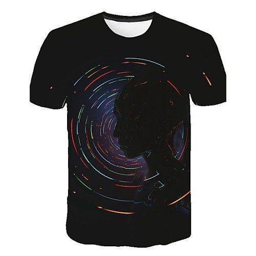 Men T-shirt, color block, 3D, pattern print round neck