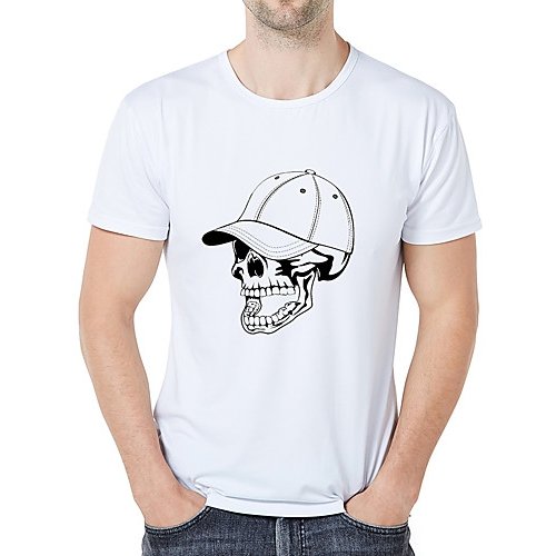 Men casual, daily sports and leisure business, retro large size slim t-shirt, graphics, cartoon, skull print round neck, short s