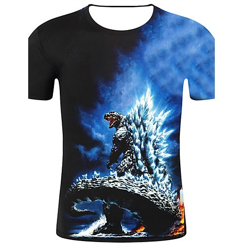 Men sports and chic, exaggerated large size cotton T-shirt, 3D, graphics, animal print round neck, short sleeves