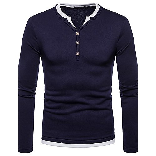 Men T-shirt, V color block collar, long sleeve