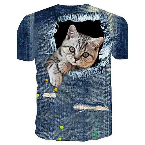 Men daily large size T-shirt, animal mesh round neck, short sleeves