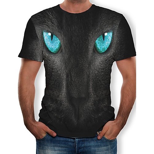 Men, T-shirt, color block, 3D, animal print round neck