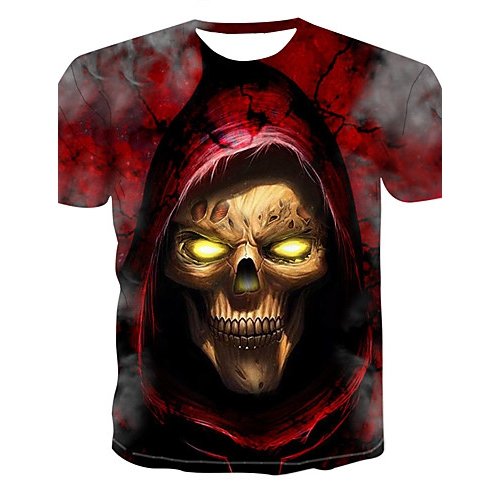 Men T-shirt, color block, 3D, skull print round neck