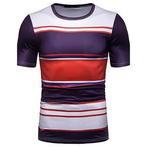 Men cotton T-shirt, striped, color patchwork, print round neck