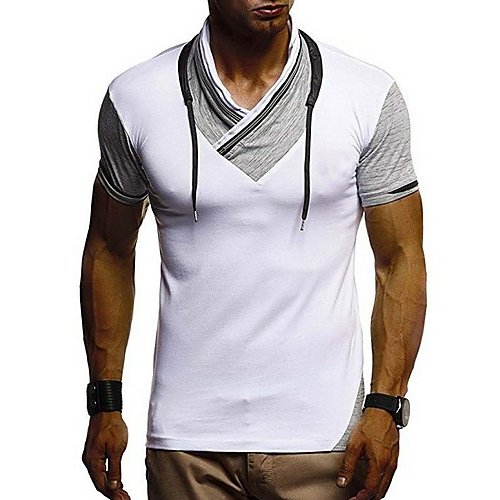 Men Slim T-Shirt, Solid Color V-Neck