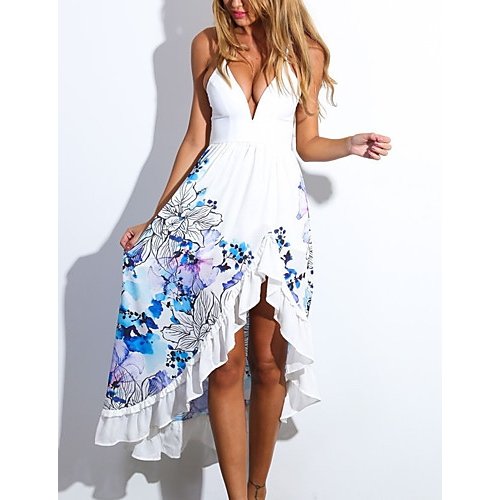 Dresses Women Maxi Slim T Shirt Swing Dress Elbise Vestidos Robe Femme Floral Fashion Strap White, Print