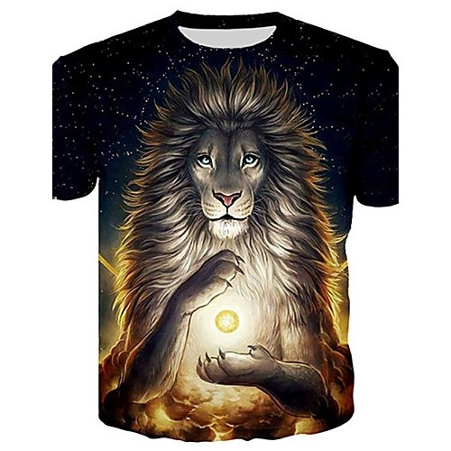 Men casual, daily basic, exaggerated large size T-shirt, 3D, graphics, animal print round neck, short sleeves