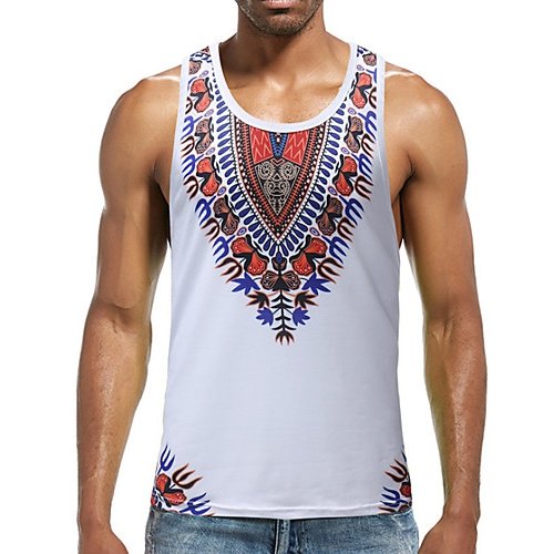 Men sports cotton vest, geometric round neck, sleeveless