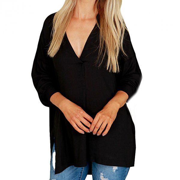 Women V-neck Chiffon Top Fashion Long Sleeve Shirt Top