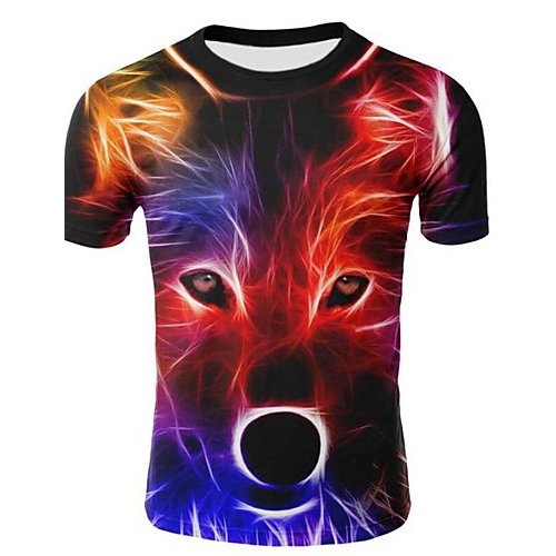 Men large size T-shirt, 3D, animal, print round neck