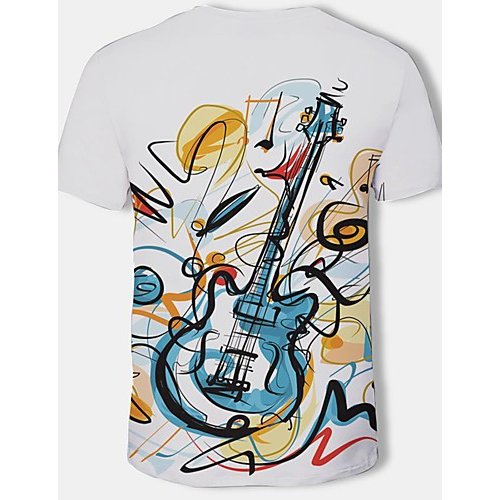 Men large size cotton T-shirt, 3D, graphic print round neck