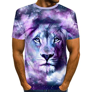 Men fashion, T-shirt, color block, 3D, animal print round neck, short sleeves